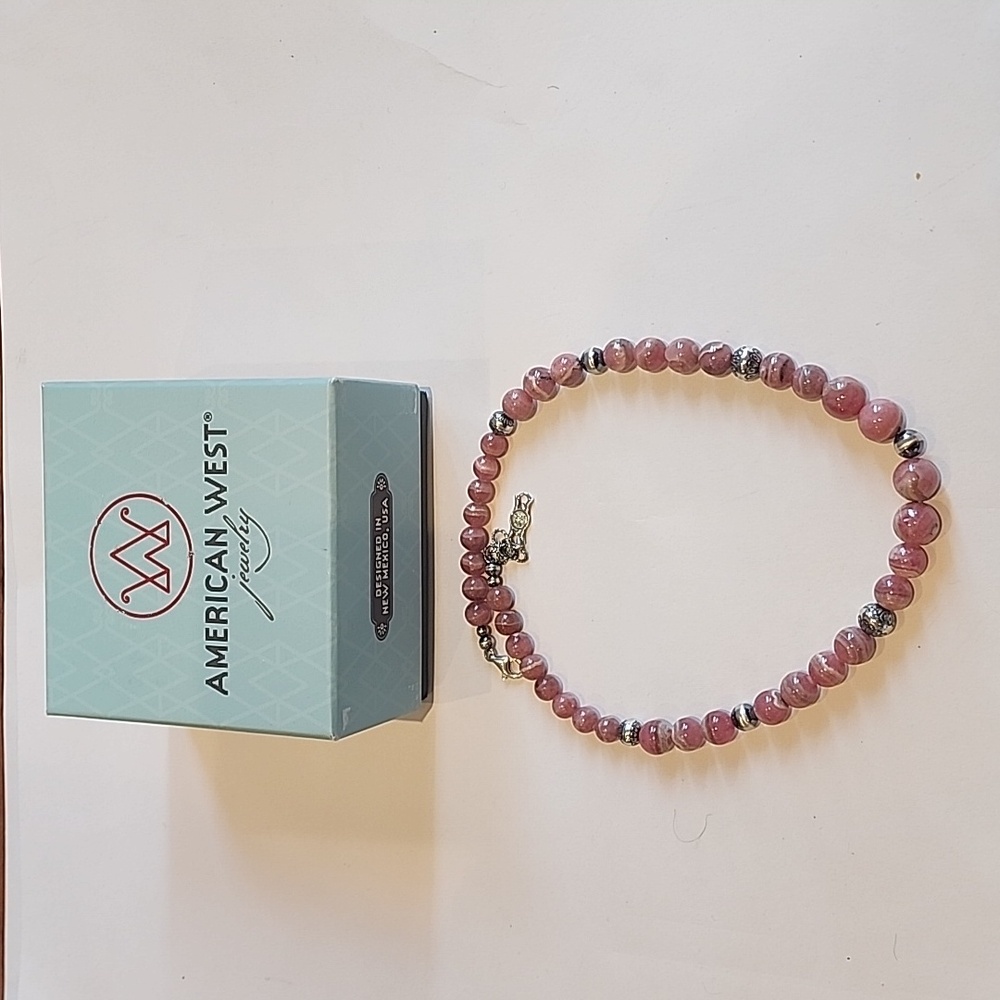 American West Graduated Pink Gemstone/Rhodochrosite Sterling Silver 17" Necklace